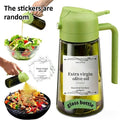 1pc 2-in-1 Olive Oil Dispenser & Sprayer, 16oz/470ml Dark Green Bottle, Durable Plastic with 6 Stickers, Kitchen Cooking Gadget Oasis Select green bottle cap