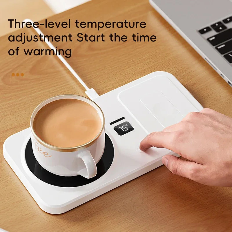 2-in-1 Wireless Charger & Heated Cup Mat – 3 Temp Settings