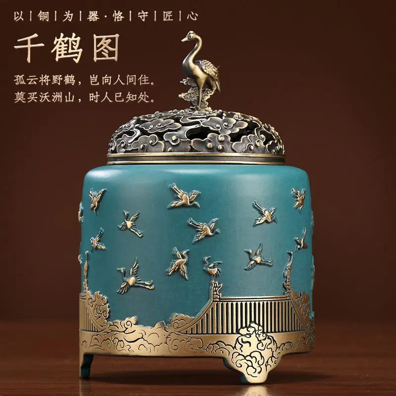 New Chinese brass pine crane incense burner handicrafts desk decoration decoration home incense indoor sandalwood stove Oasis Select