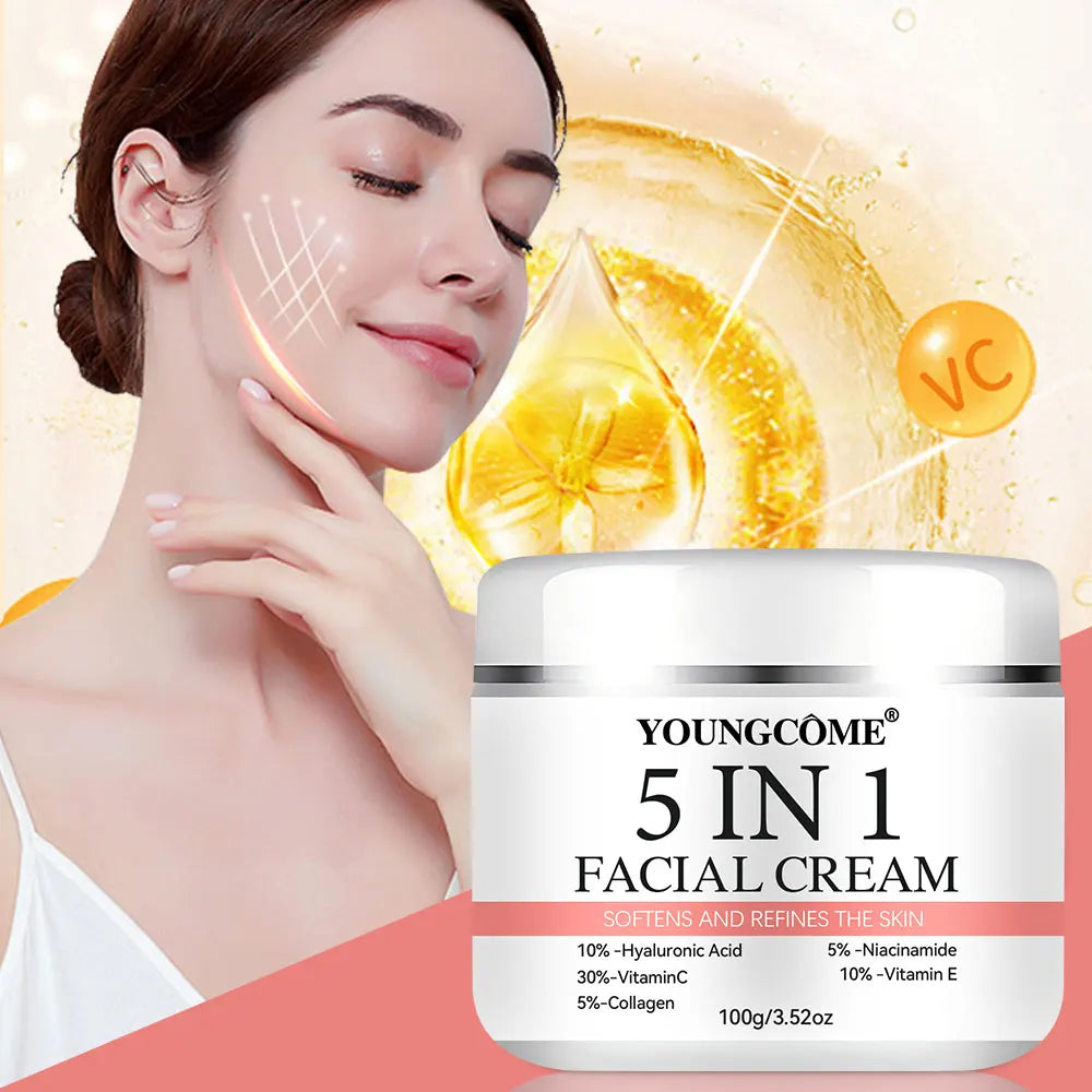 5 In 1 Fade fine lines Firming Face Serum Moisturizing brightning Vitamin C Hyaluronic Acid Facial Serum Shrink Pores Skin Care Oasis Select