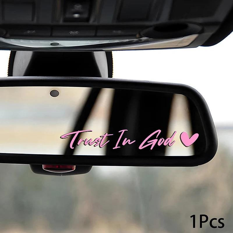 1Pcs Trust In God Heart Car Rear View Mirror Stickers Letter Stickers Waterproof Believe In God Sticker DIY Funny Decals MotorV Oasis Select M 1 Pink