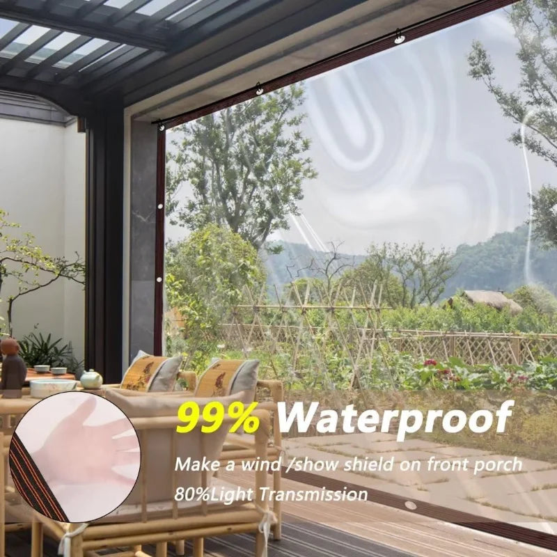 2x4m/2m Clear Waterproof Tarp Transparent Poly Tarpaulin Anti Tear Cover with Rustproof Grommets for Patio Garden Chicken Coop Oasis Select