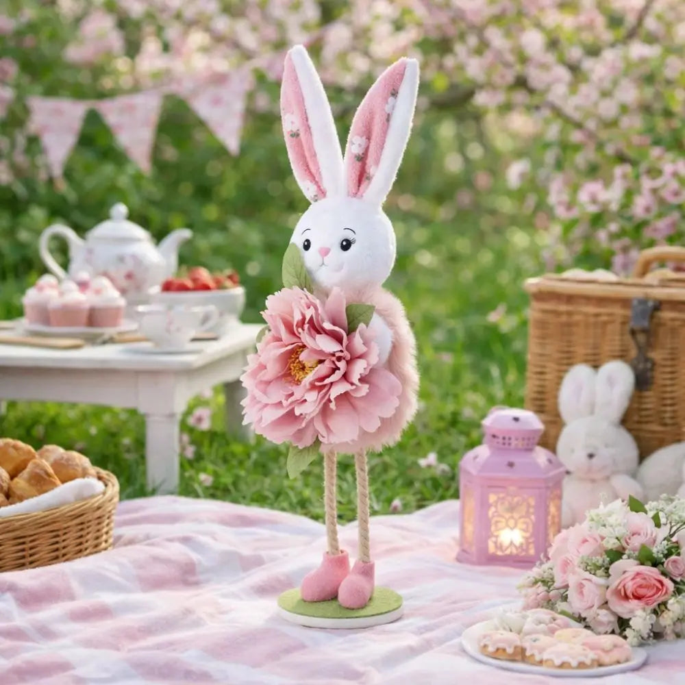 Easter Standing Bunny Figurine | Cartoon Flower Rabbit Ornament