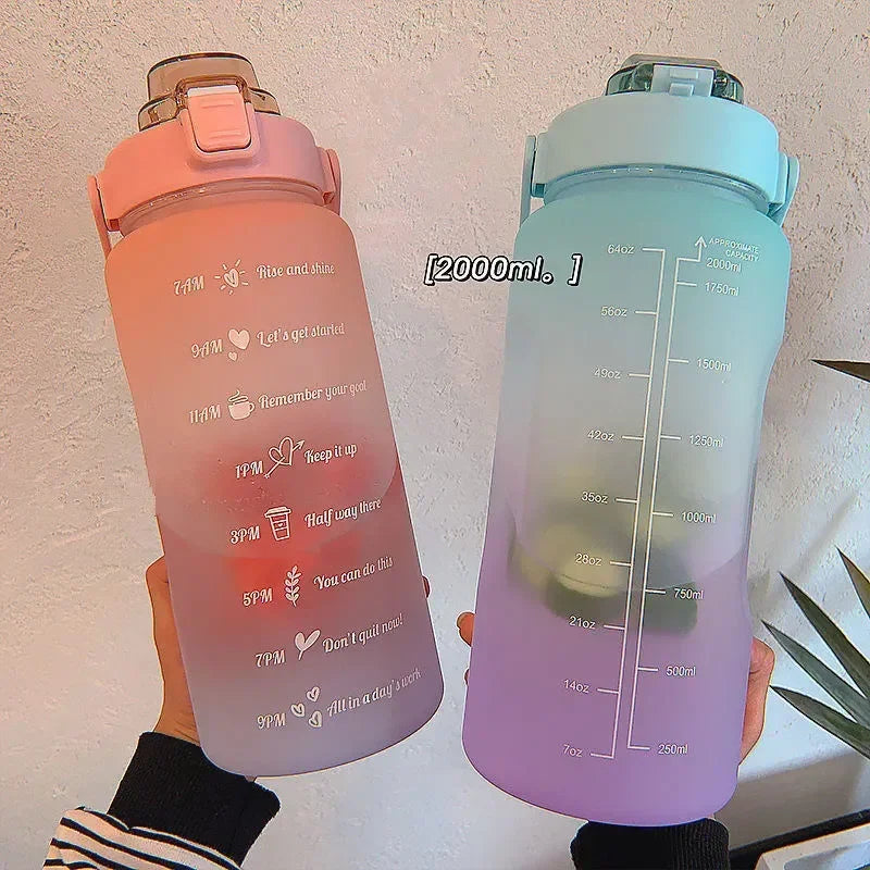 2 Liter Water Bottle with Straw Female Girls Large Portable Travel Bottles Sports Fitness Cup Summer Cold Water with Time Scale Oasis Select