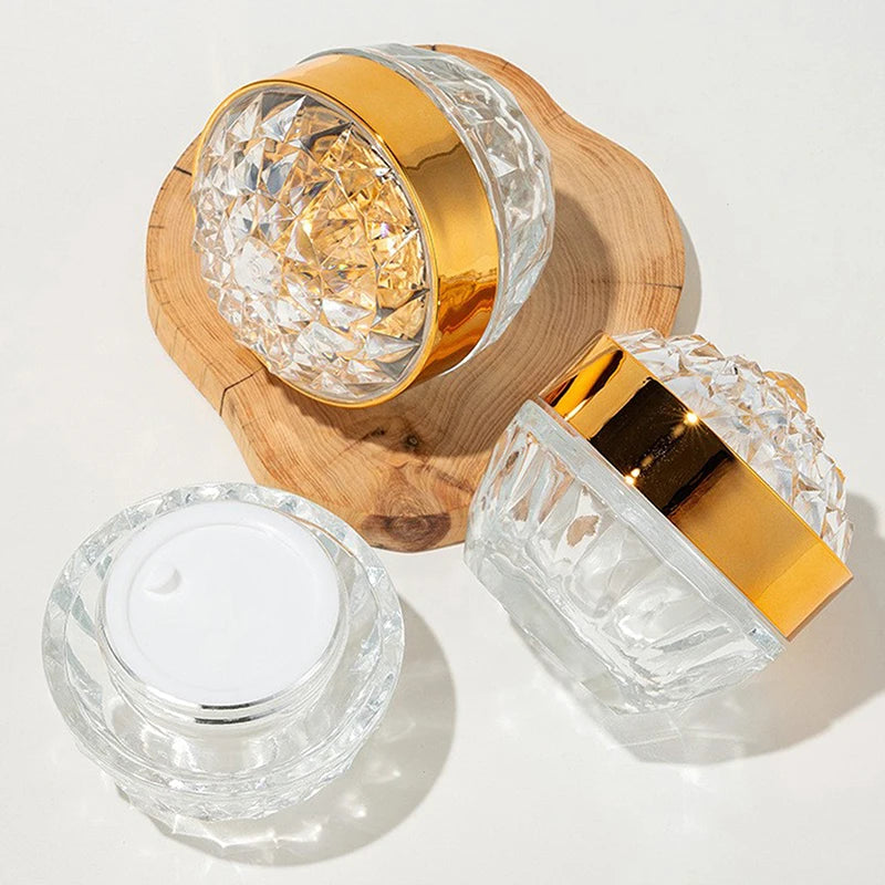 1pcs Luxury Diamond 50g Glass Face Cream Jar With Lid Acrylic Cosmetic Jar Container For Cream Lotion Jars Travel Lotion Bottle Oasis Select