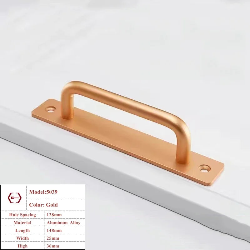 Aluminium Alloy Punch-free Furniture Cabinet Handle Sliding Barn Door Handle Pull And Flush Hardware Set Wood Door Drawer Handle Oasis Select Gold 128mm