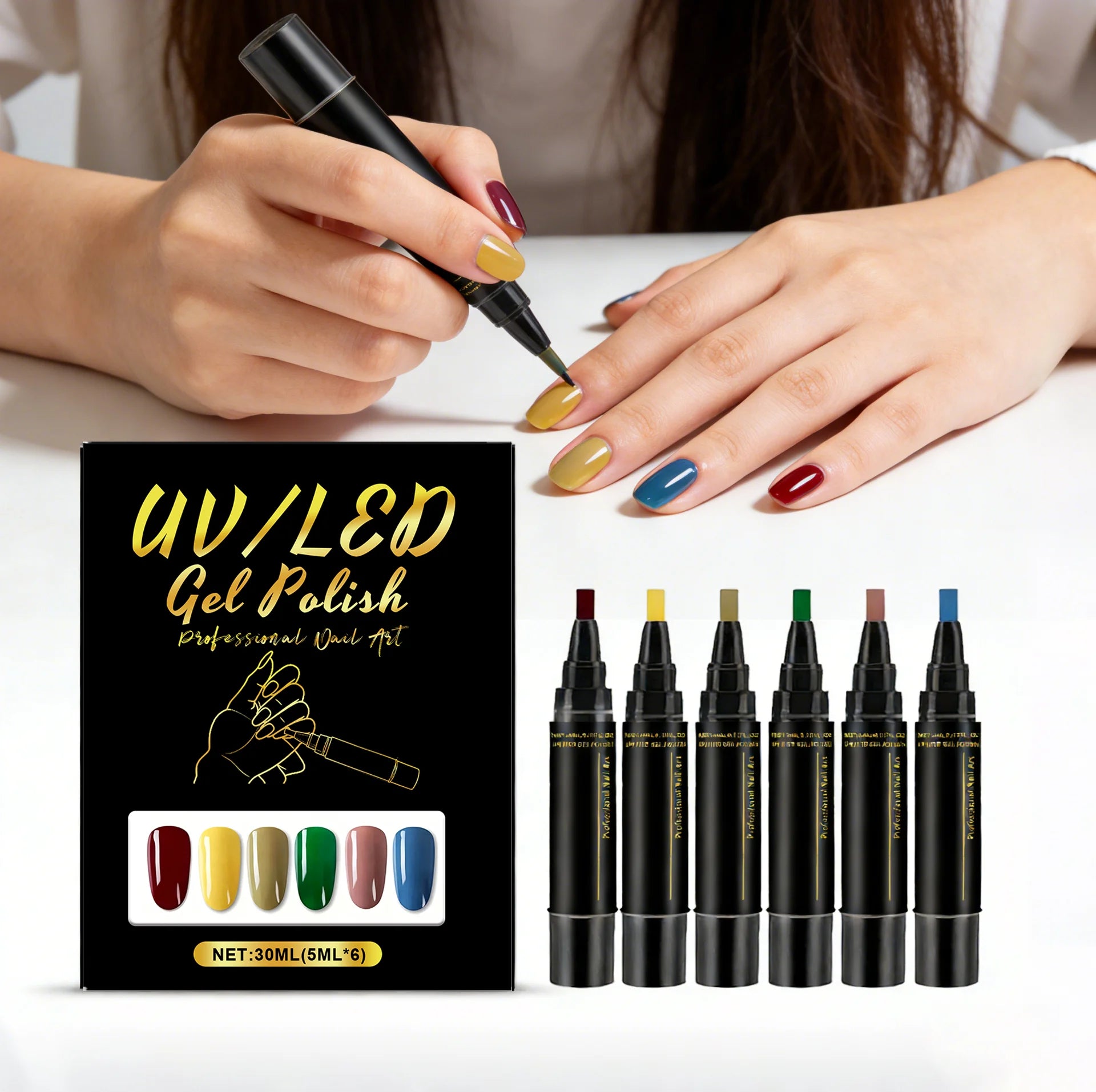 6 Color Nail Polish Pen Bright Color Smooth Drawing Quick Dry Long Wear Easy Grip Portable DIY Nail Creation Nail Art Pens Set Oasis Select