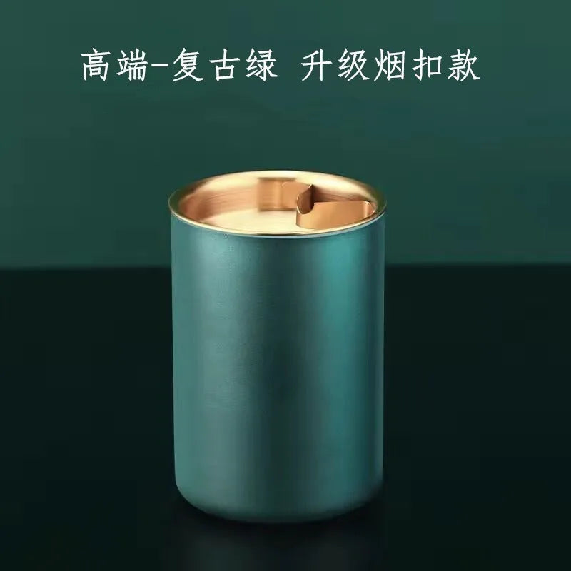 Creative Stainless Steel Ashtray Household and Car Anti-fly Ash and Anti-drop Ashtray Bar Funnel with Lid Ashtray Oasis Select Retro green