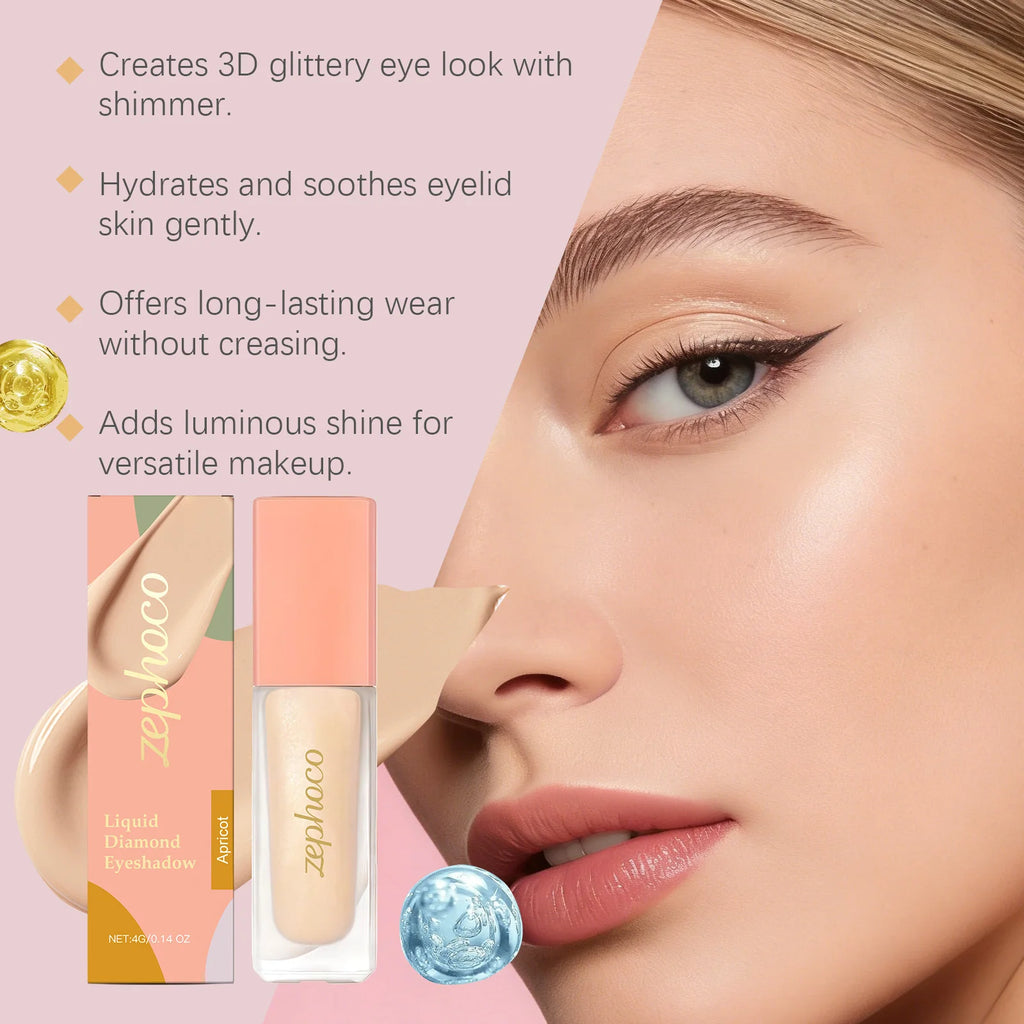 Diamond Shimmer Eyeshadow (Apricot) with Natural Pearl Fine Glitter for Everyday and Party Glam Eye Makeup Oasis Select