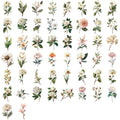 50PCS Retro Long Branch Flower Plastic Stickers Luggage Manual Material Retro Flower Decoration Waterproof Stickers Oasis Select WHITE