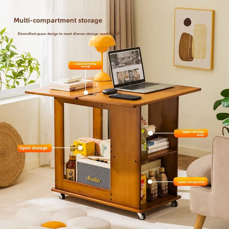 Movable coffee table small apartment folding living room household antique solid wood edge sofa side cabinet Oasis Select