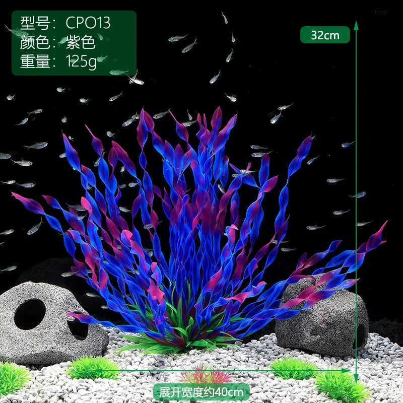 Plastic Aquarium Plants Fish Tank Decorations Artificial Seaweed Water Grass Underwater Plants for Aquarium Ornament Oasis Select Purple-1