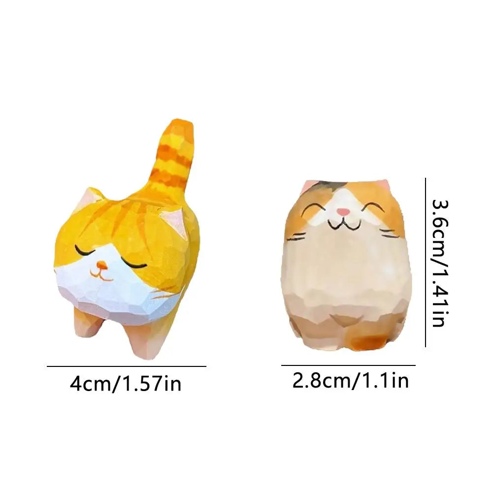 Handmade Wooden Carved Cat Figurine Multi Style Cute Kitten Sculpture Calico Orange Cat Desktop Decor Home Indoor Art Craft Oasis Select