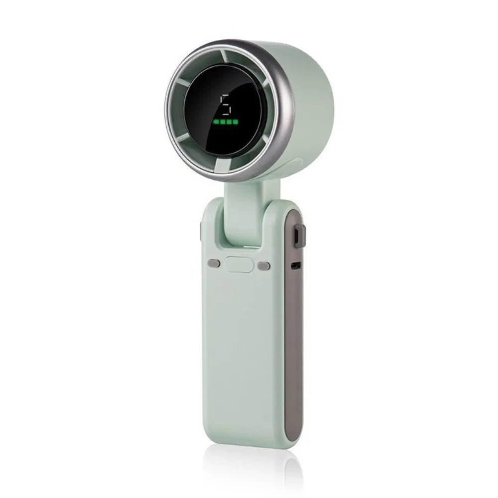 Folding Battery Mini Handheld Fan LED Display 180 Degree Hanging Neck Fan USB Rechargeable High Speed Fan Travel Oasis Select green