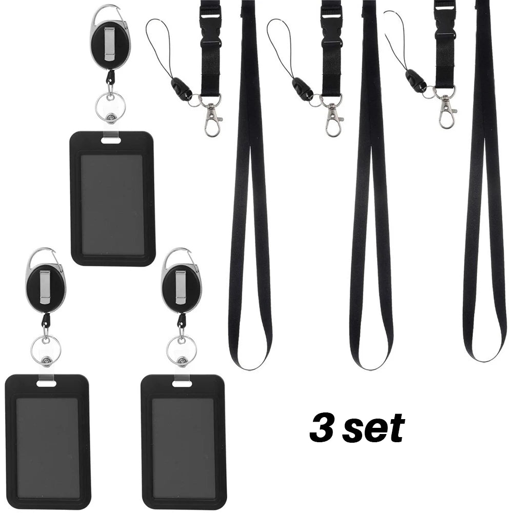 Work Permit Card Set - Rope Retractable Neck Hanging Document Card Set - Chest Tag Access Control Hard Shell Protective Set Oasis Select 3 sets