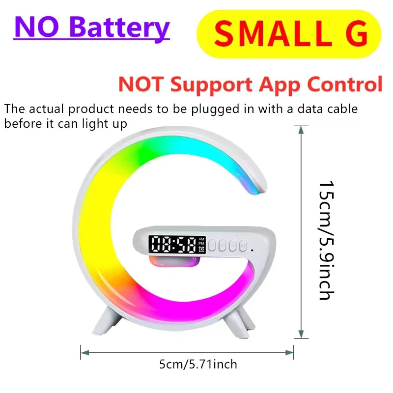 Universally Multi Functional Wireless Speaker with RGB Night Light Alarm Clock For iPhone Samsung Xiaomi Charging Station Oasis Select White