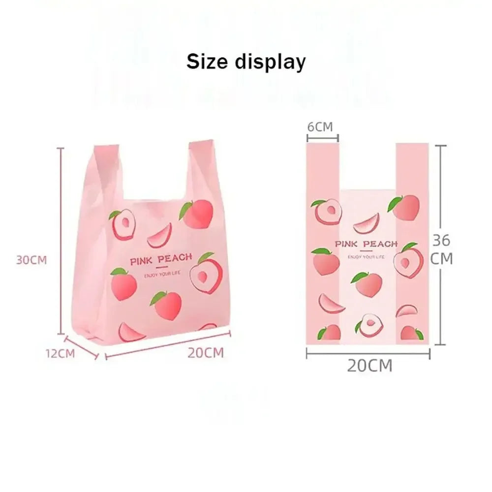50Pcs Cute Fruit Plastic Bag Vest Bag Carry Out Bags With Handle Supermarket Shopping Takeaway Packaging Bag Home Storage Bag Oasis Select