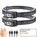 Strong Light Headlamp Portable LED Sensor Headlamp USB Rechargeable Head Flashlight Outdoor Camping Fishing Emergency Lantern Oasis Select 2pcs