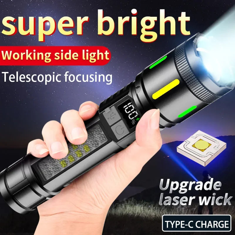 High Power LED Flashlight Telescopic Zoom Torch Type-C USB Rechargeable Flashlights Super Bright Emergency Light Oasis Select