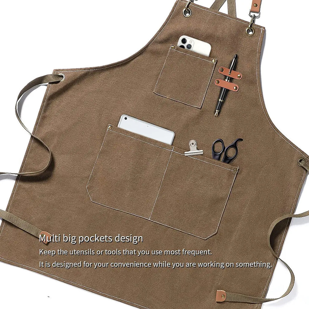 Kitchen Thicken Canvas Apron For Woman Men Waterproof Stain-Resistant With Pockets Cooking Apron Woodworking Painting Work Apron Oasis Select