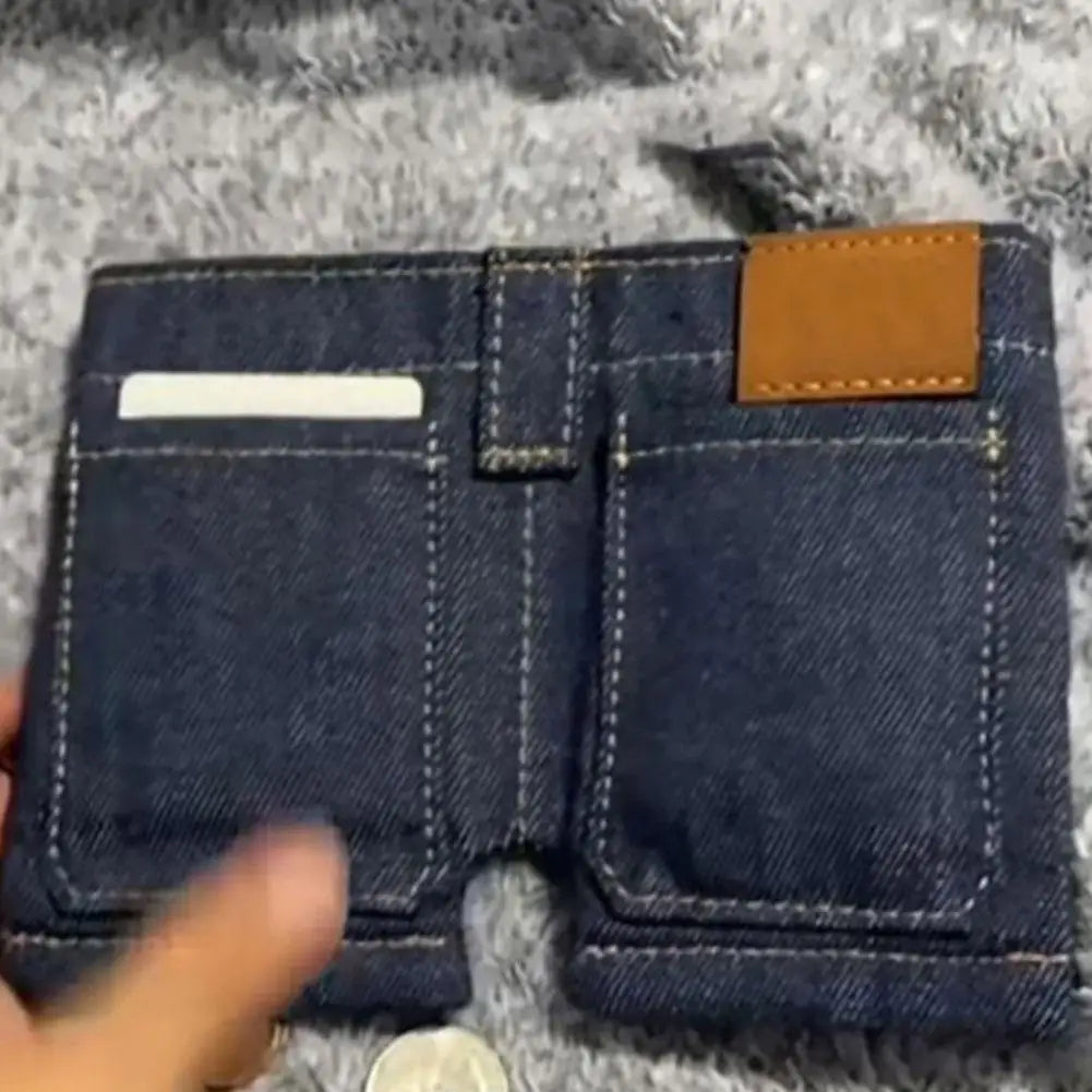 Mini Jeans Shaped Wallet Retro Denim Pants Style Foldable Coin Purse Card Holder Portable Small Cool Multi-functional Purse Oasis Select