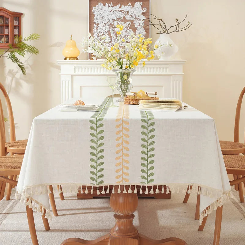 Plant Patterned Tablecloth with Tassel Decoration Minimalist Style for Dining Tables in Restaurants Rectangular Fabric Oasis Select