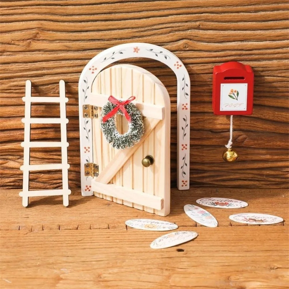 Cute Mini Fairy Elf Door Cartoon Christmas Room Decoration Wooden Elf Door Baby Gifts Dollhouse Cartoon Elf Door Oasis Select