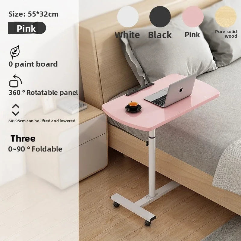 Multi-functional Household Goods Bed Desk Bedroom Mobile Table Foldable Rotating Lifting Bedside Table Oasis Select pink