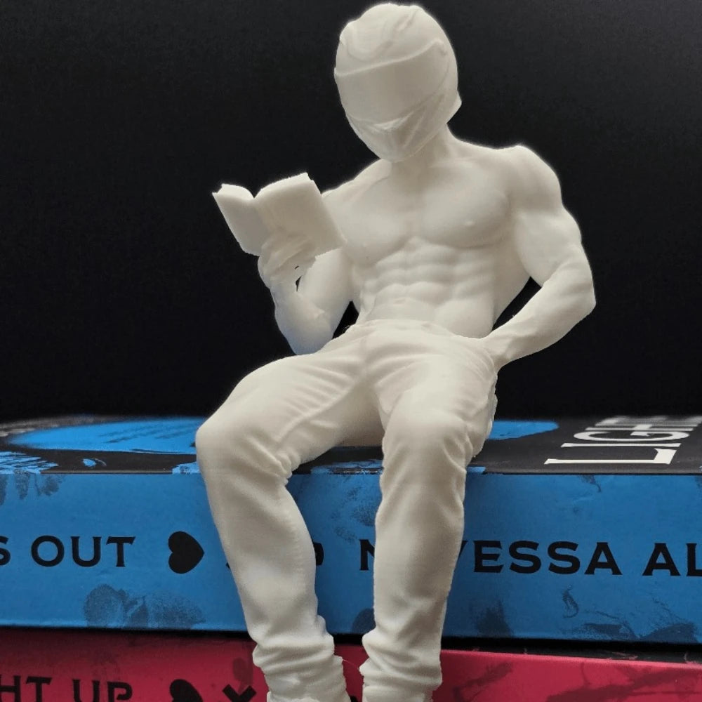 Motorcycle Muscle Reading Man Sitter Figurine Diy Customize Sexy Fitness Desktop Ornament Decor for Bookcase Decoration Men Gift Oasis Select
