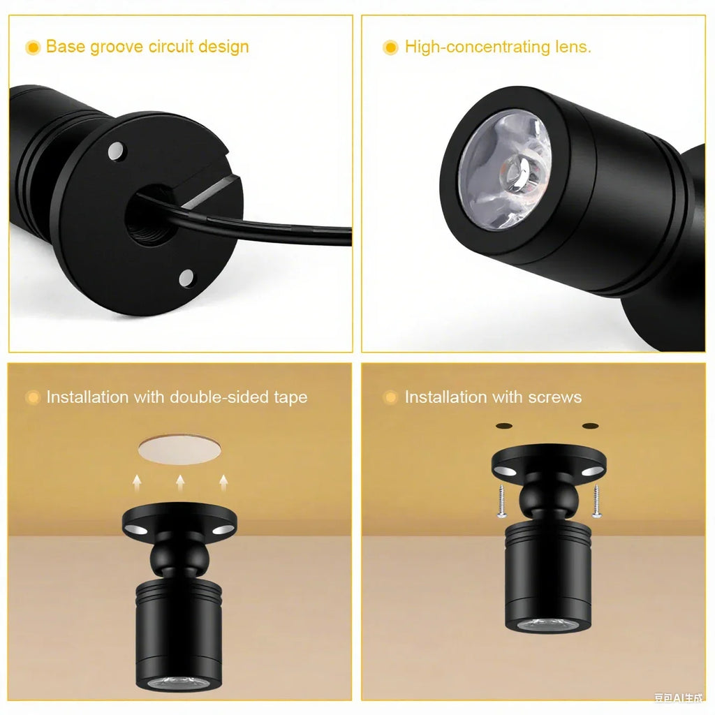 Mini 12V Spot Light 3W 360° Swivel Aluminum Small Spotlight Storage Collection Display Cabinet Decor Lighting,DuPont interface Oasis Select