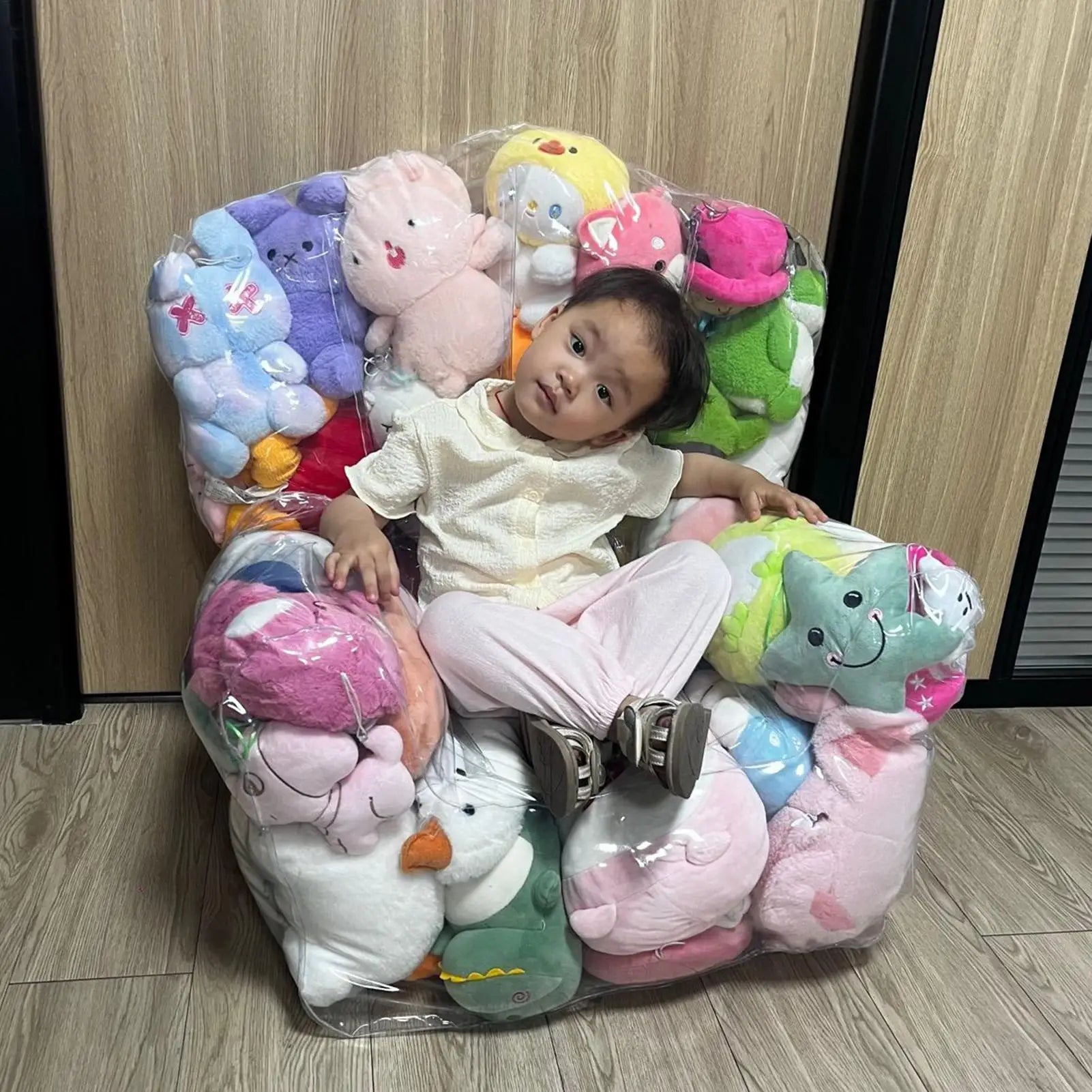 Stuffed Animal Bean Bag Storage Clear Waterproof Toy Organizer Bags with Zipper Sack for Corner Sofa Adults Dorm Bed Floor Room Oasis Select