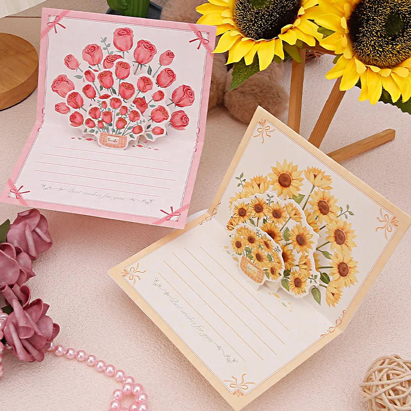 Pop-Up 3d Tulips Roses Sunflowers Bouquet Greeting Card Postcard Mother'S Day Blessings Creative Card Gift For Mother Oasis Select