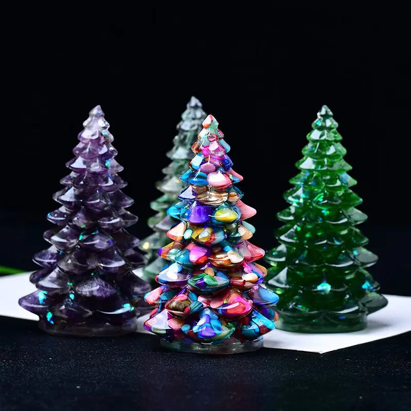 New Natural Crystal Crushed Stone Christmas Tree Resin Decorative Item for Home Desktop Decoration Christmas Display Oasis Select