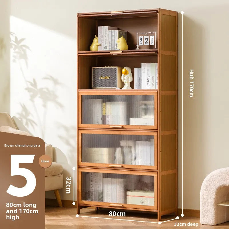 with door dustproof floor rack children's book cabinet household living room multi-layer storage cabinet storage display cabinet Oasis Select 80 long five doors