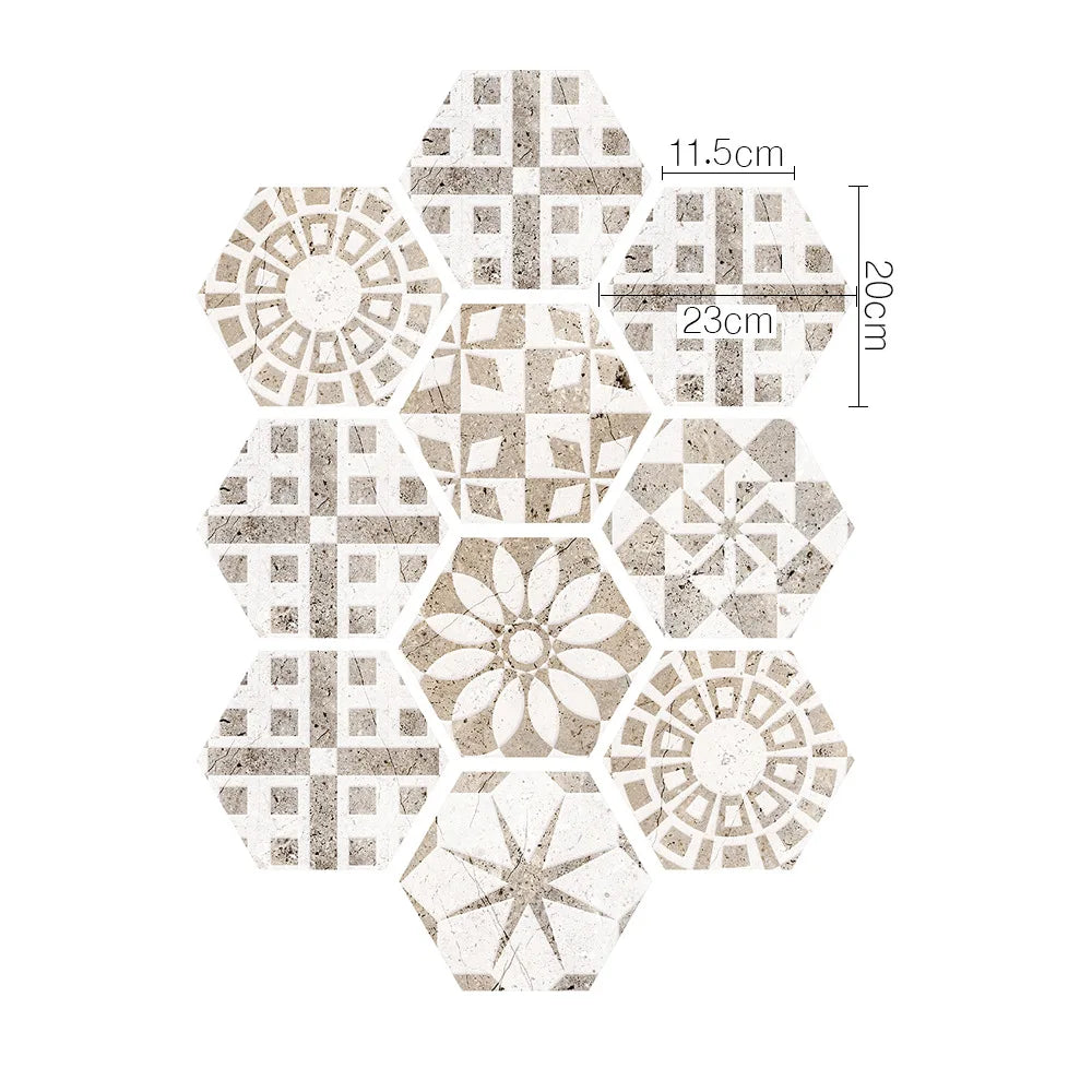 Stereoscopic simulation hexagonal self-adhesive ceramic tile decorative anti-skid coating twill film floor tile wall decor Oasis Select DB046 10pcs