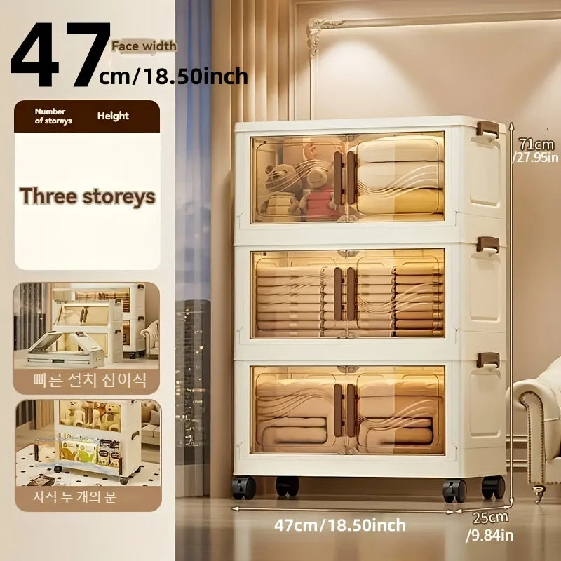 Foldable Storage Box with Clear Door - Spacious, Durable, and Easy-to-Assemble - Ideal for Organizing Clothes, Books, Toys, and Oasis Select Tawny-3layers