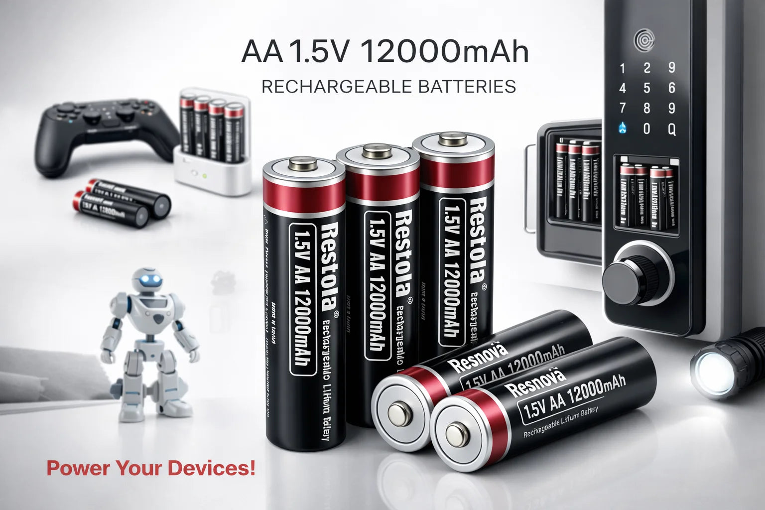1.5V AA Rechargeable Lithium Battery 12000mAh with Type-C Cable, Stable Output for Camera, Mouse, Toys, Flashlight Oasis Select