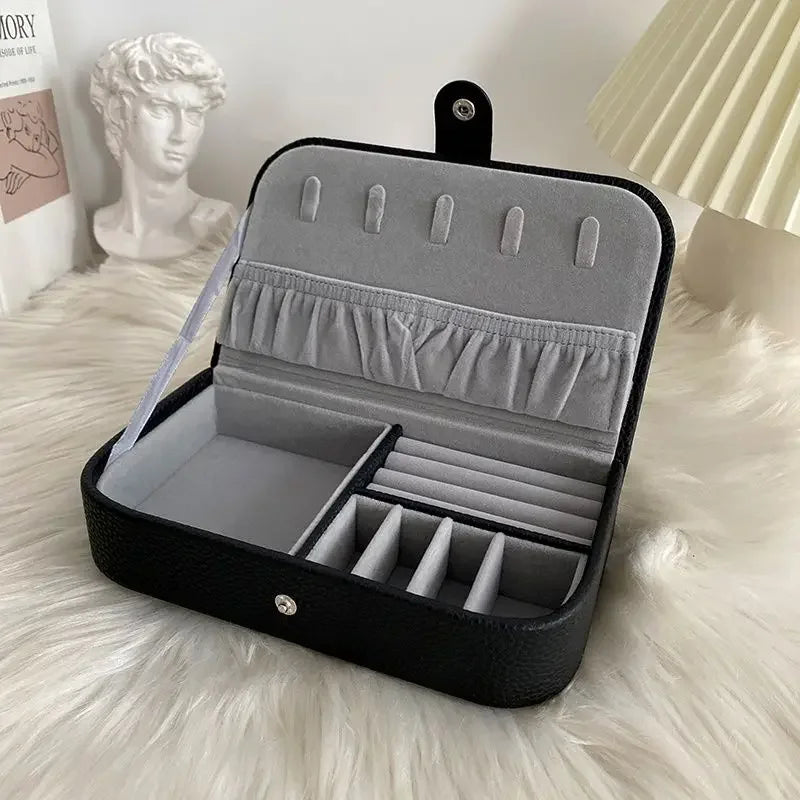2024 Portable Jewelry Box Jewelry Organizer Display Travel Jewelry Case Boxes Button Leather Storage Chenille Jewelers Joyero Oasis Select black