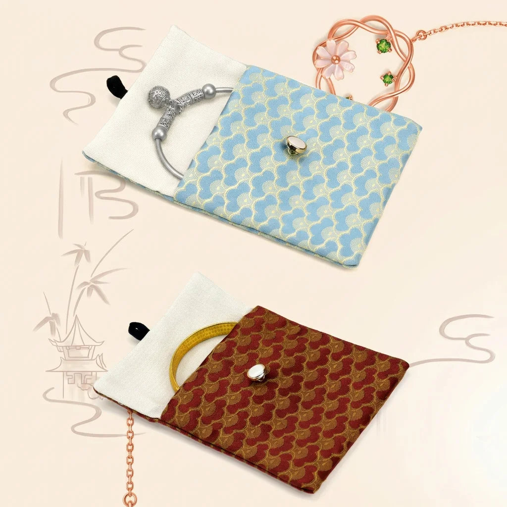 Vintage satin jewelry, stationery, storage bags, double-layer jewelry necklaces, bracelets, button packaging Oasis Select