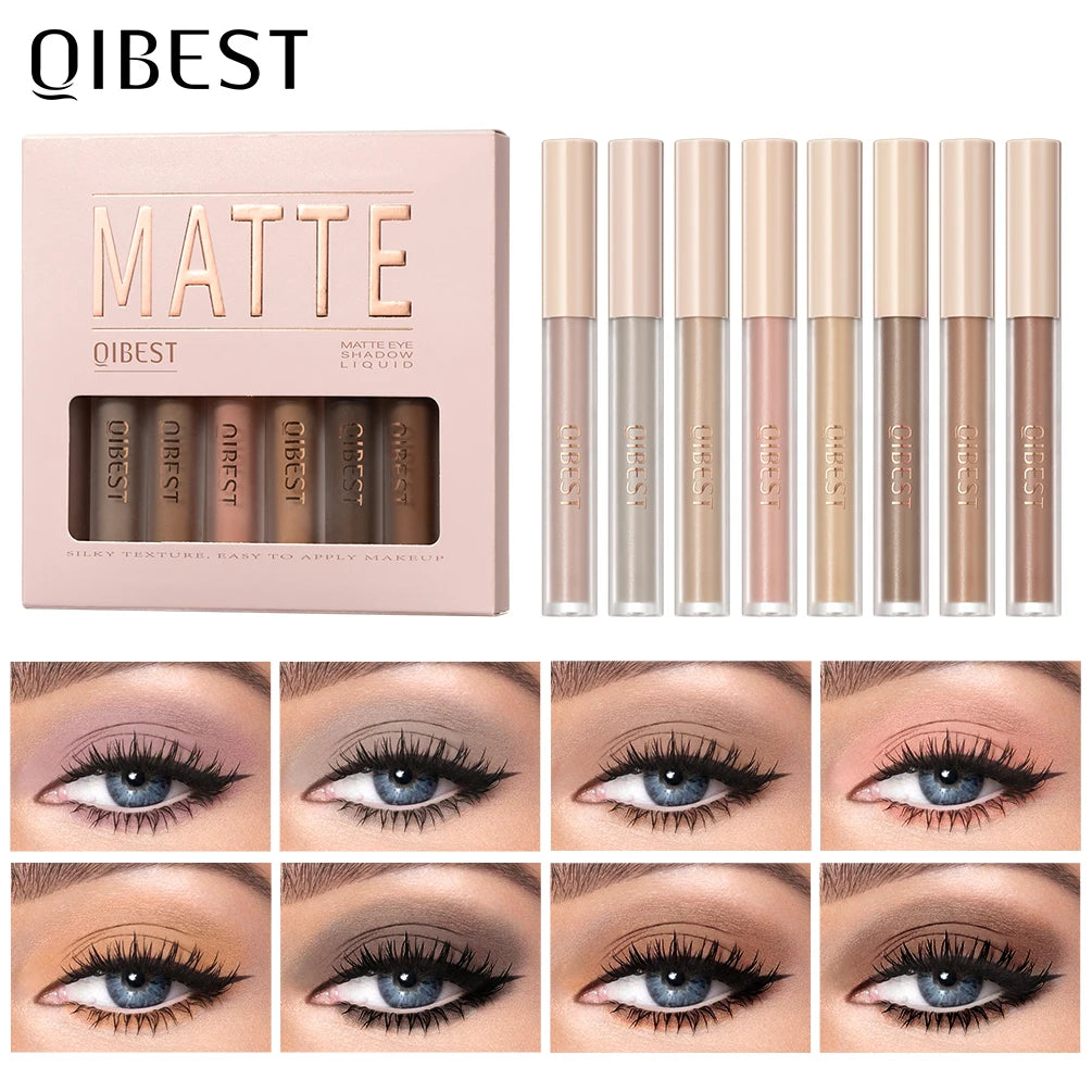 QIBEST 8-Color Matte Liquid Eyeshadow Set – Waterproof & Long-Lasting