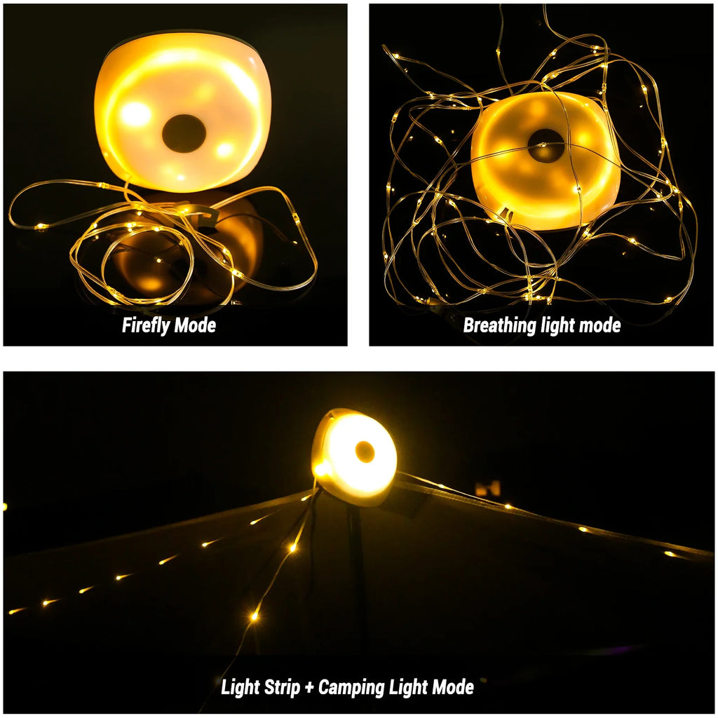 Camping String Lights,33Ft Light with Lanterns (2 in 1 Design),Camping Lights 2000mAh,IPX6 Waterproof,Rechargeable Flashlights Oasis Select
