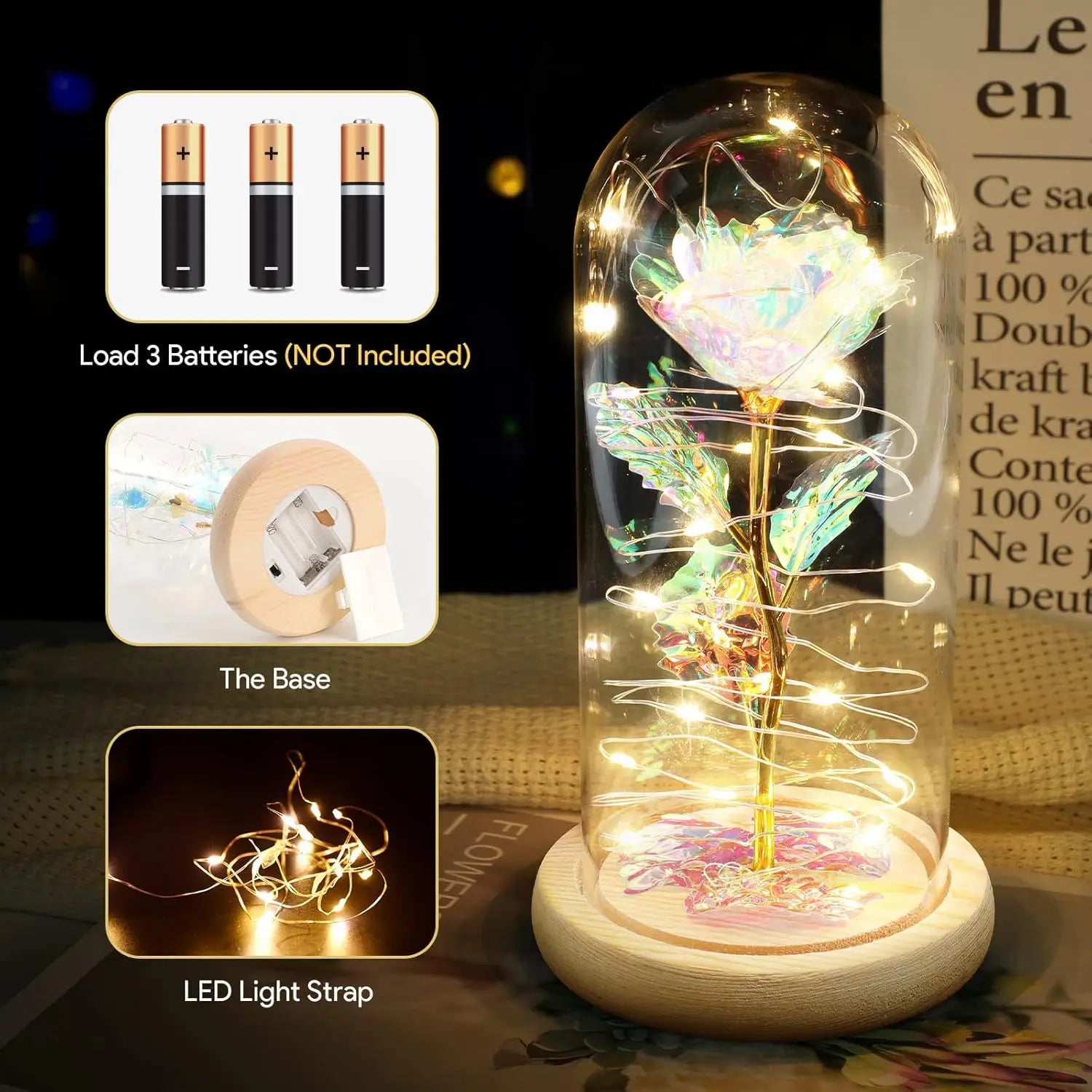 Eternal Flower Glass Cover Small Night Light Rose with Light Valentine's Day 38 Mother's Day Creative Gift Small Gift Oasis Select