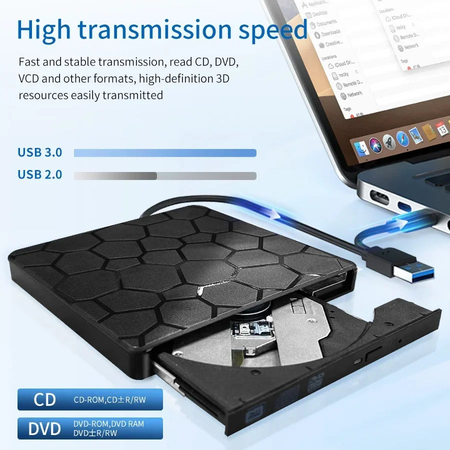 GGBEE External DVD CD Burner USB 3.0 & USB-C for Laptop PC External Optical Drive Oasis Select