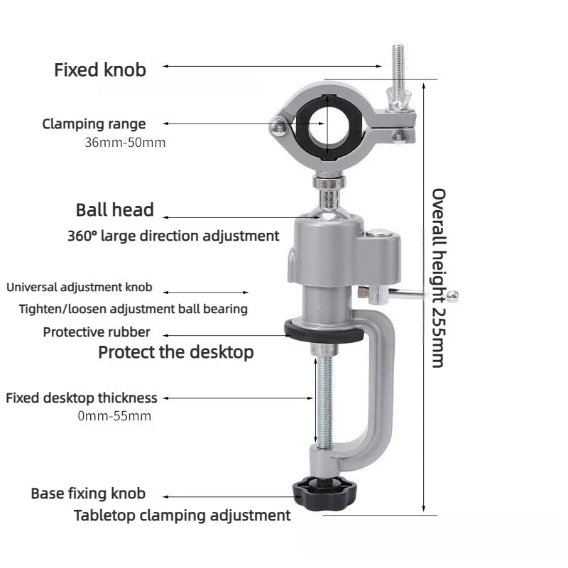 360 Degree Rotating Universal Bench Vise Clamp Holder Adjustable Desk Mount Tool Stand for Rotary Tools and Drilling Operations Oasis Select small caliber