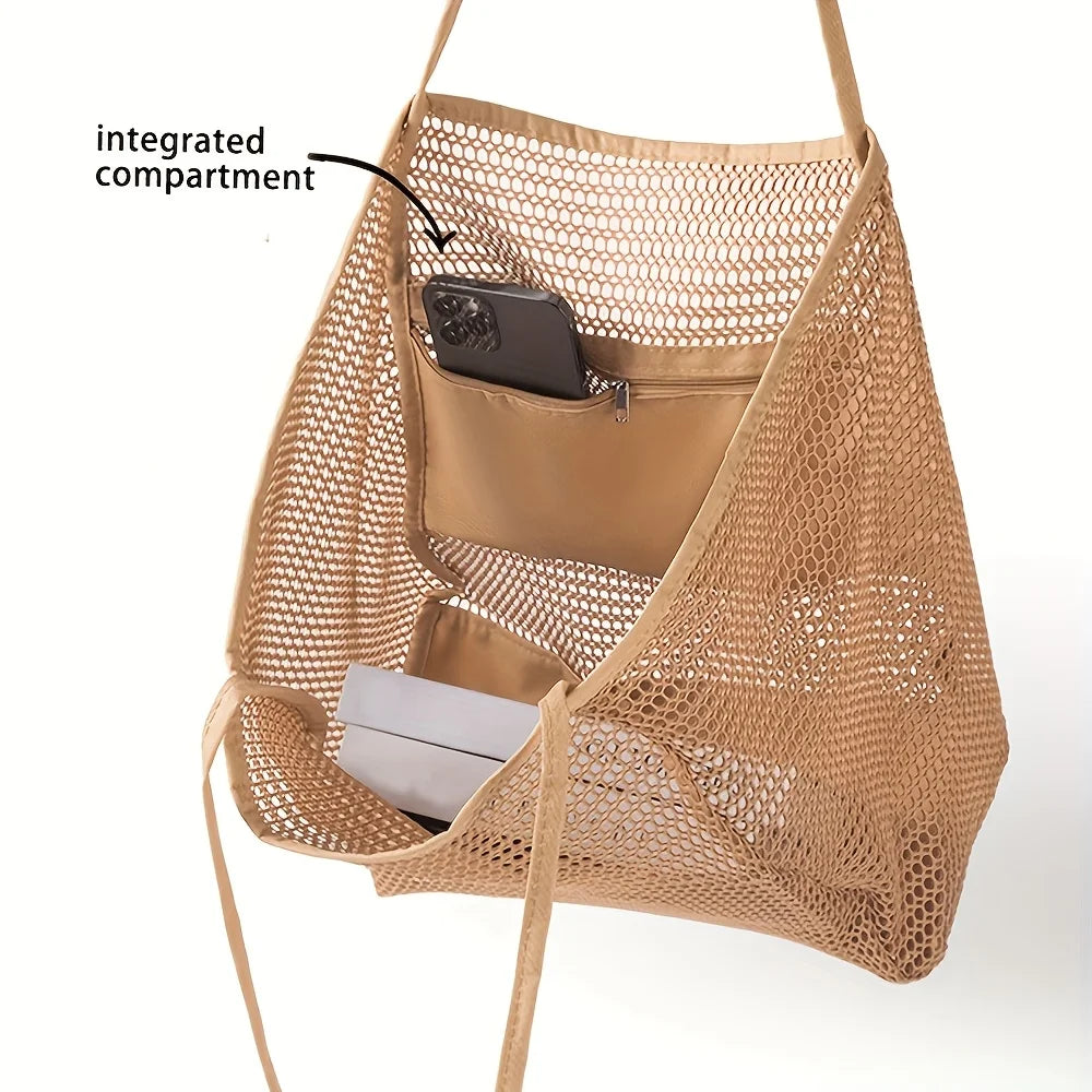 Women's Large Capacity Beach Tote Bag - Durable Polyester Woven Shoulder Bag with Open Top for Travel, Shopping Oasis Select
