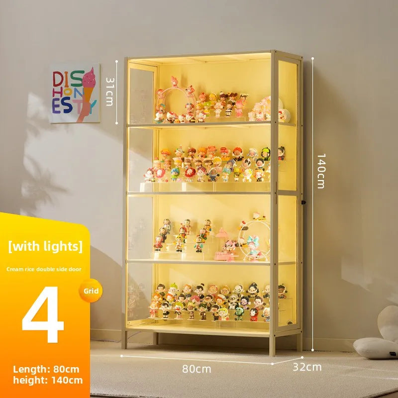 Luxury Glass Door Solid Wood Figure Blind Box Model Dust-proof Display Cabinet Design Model Cabinet Storage Storage Cabinet Oasis Select Milky White 4-80