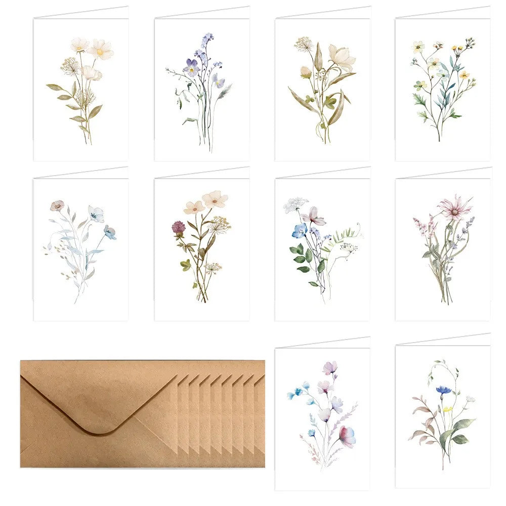 10 Pack Blank Greet Cards, Beautiful Watercolor Wildflower Blank Note Cards, Perfect Stationary Set For All Occasions Oasis Select WHITE