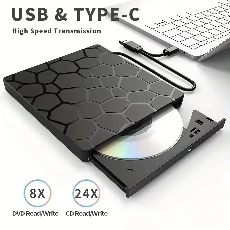 7 in 1 External CD/DVD Drive USB 3.0 Type C Portable DVD Player CD Burner External Disk Drive for Desktop Mac Windows Linux Oasis Select