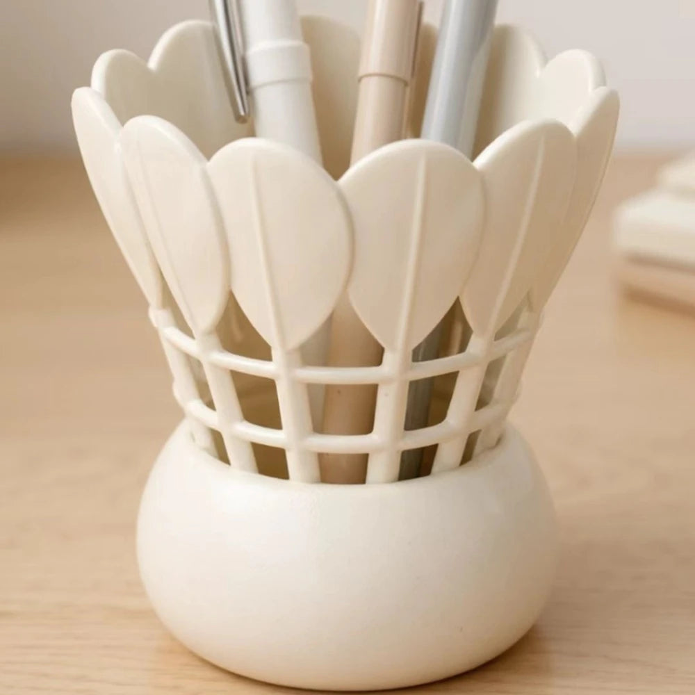 Minimalist Badminton Shuttlecock Shaped Pen Holder Creative Hollow PAL Pencil Cup Desk Organizer for Office Home Decoration Gift Oasis Select
