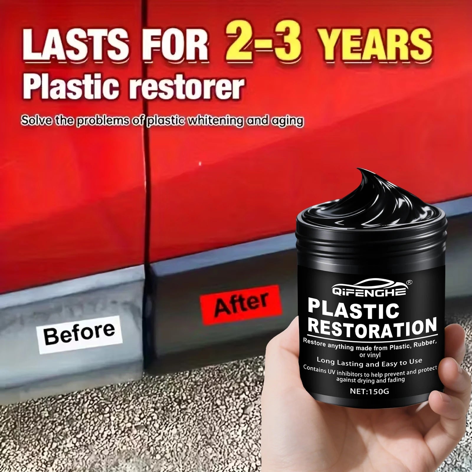 Car Plastic Restorer Polish Paste 150g - Tire, Interior & Bumper Shine & Protection, Long-Lasting Gloss, Automotive Plastic Care Oasis Select